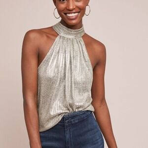Maeve Anthropologie Top X-Large Sleeveless Metallic Gold Silver Party